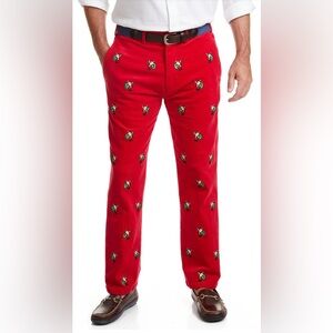 Beachcomber Bright Red Corduroy Holiday Pants Sz: 38UF  Embroidered Santas.